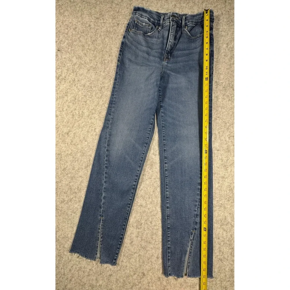 Good American Good Boy Jeans Womens 8/29 Blue Med Wash Stretch Raw Hem